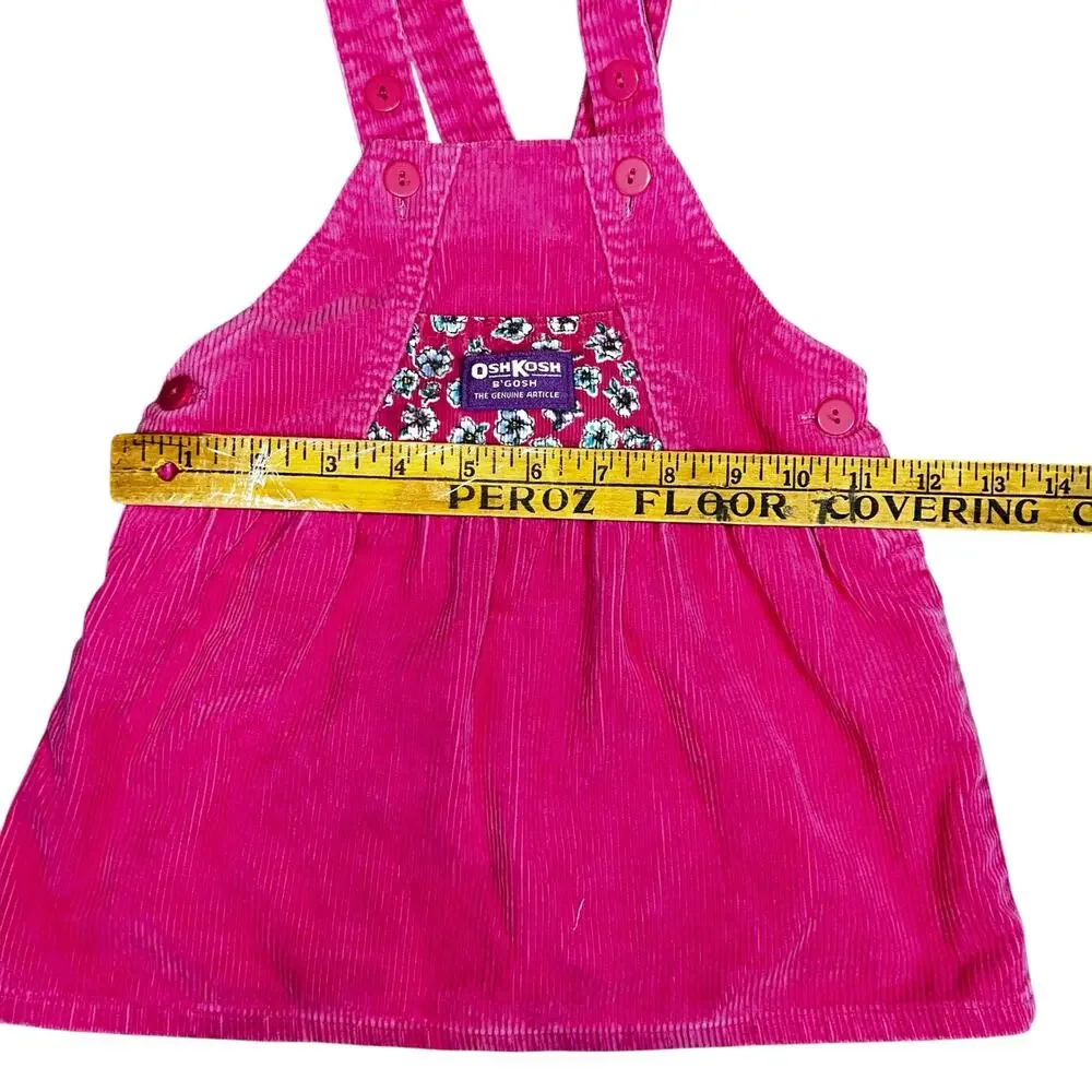 Vintage Osh Kosh B'Gosh Pink Floral overall corduroy dress girl size 24 months